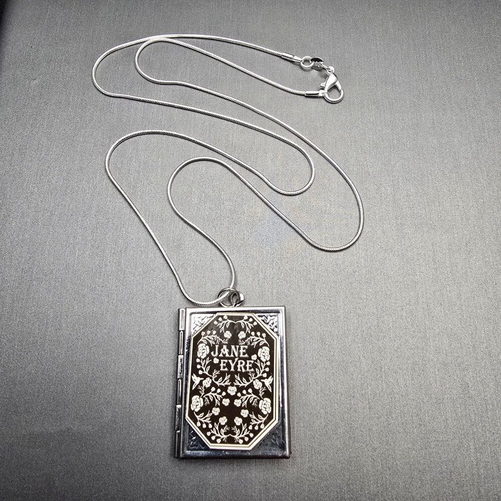 Jane Eyre Book Locket Necklace 22" Silver Plated Pendant w/ 925 Chain - Picture 9 of 9